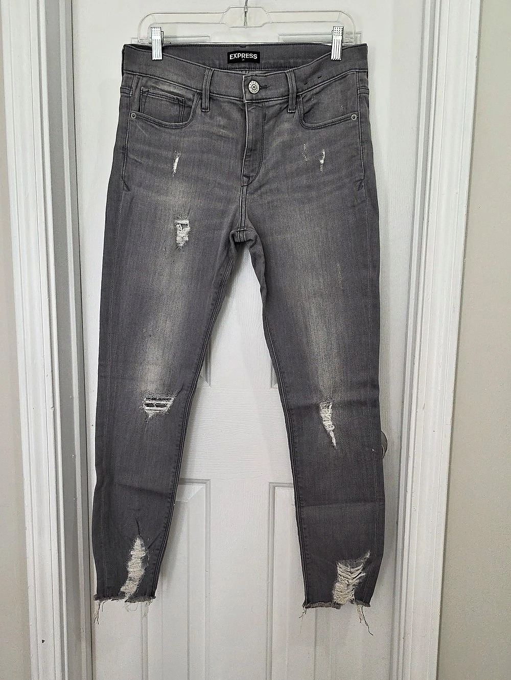 Express Mid Rise Distressed Skinny Jeans Gray Size 8